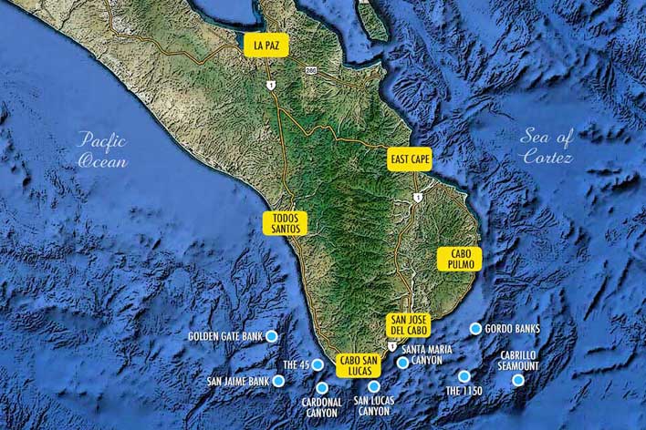 Topographic fishing map of Cabo San Lucas